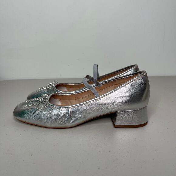 Maeve Anthropologie Silver Crystal Bow Ballet Heels Size 9 - Picture 5 of 9
